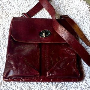 Danier Red Wine Patent Leather Bag with Large pockets